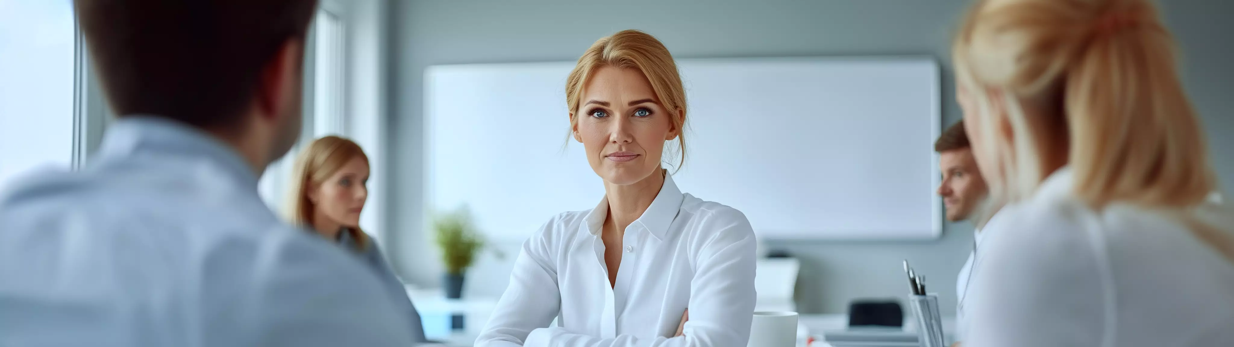 Freundlicher Support Mitarbeiter in Business-Casual-Kleidung, der an einem modernen Büroarbeitsplatz sitzt.