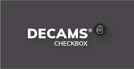 Graues Rechteck mit dem DECAMS CHECKBOX Logo