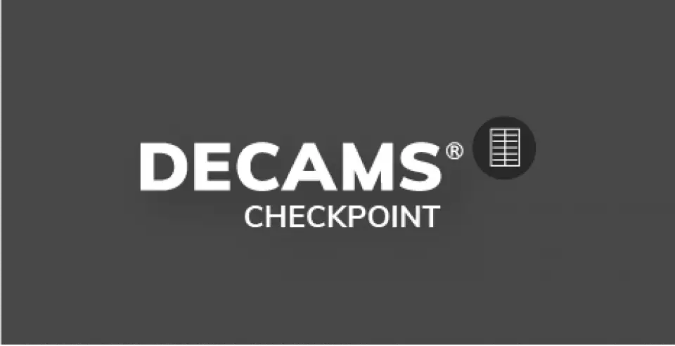 Graues Rechteck mit dem DECAMS CHECKPOINT Logo