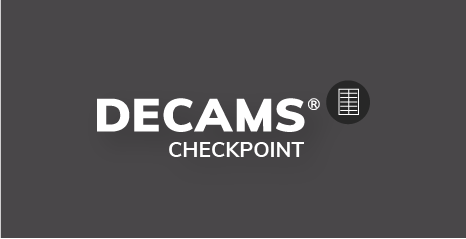 Graues Rechteck mit dem DECAMS CHECKPOINT Logo