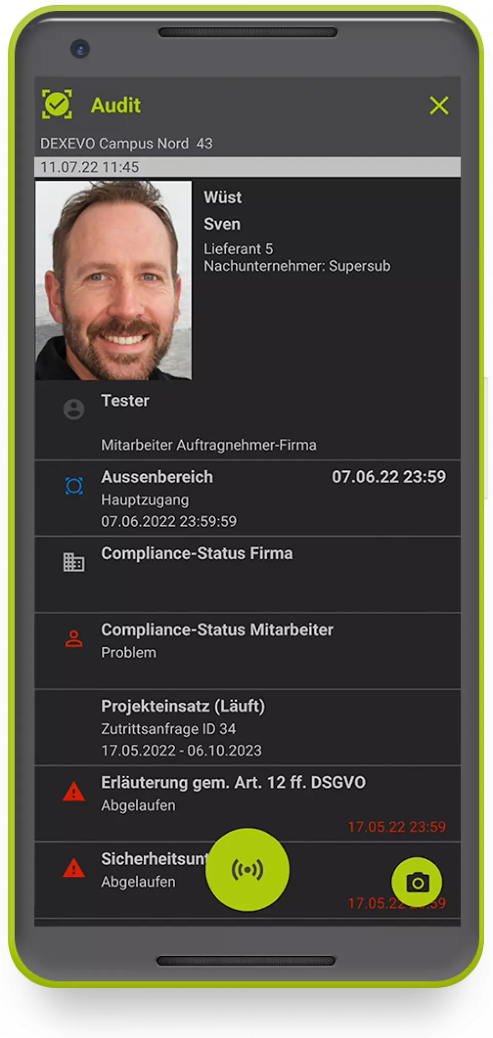 Detailansicht der Auditfunktion innerhalb der Checkapp